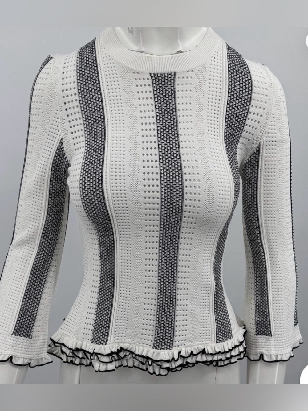 Derek Lam 10 Crosby Women’s White Knit Ruffle-Hem Long Sleeve Top